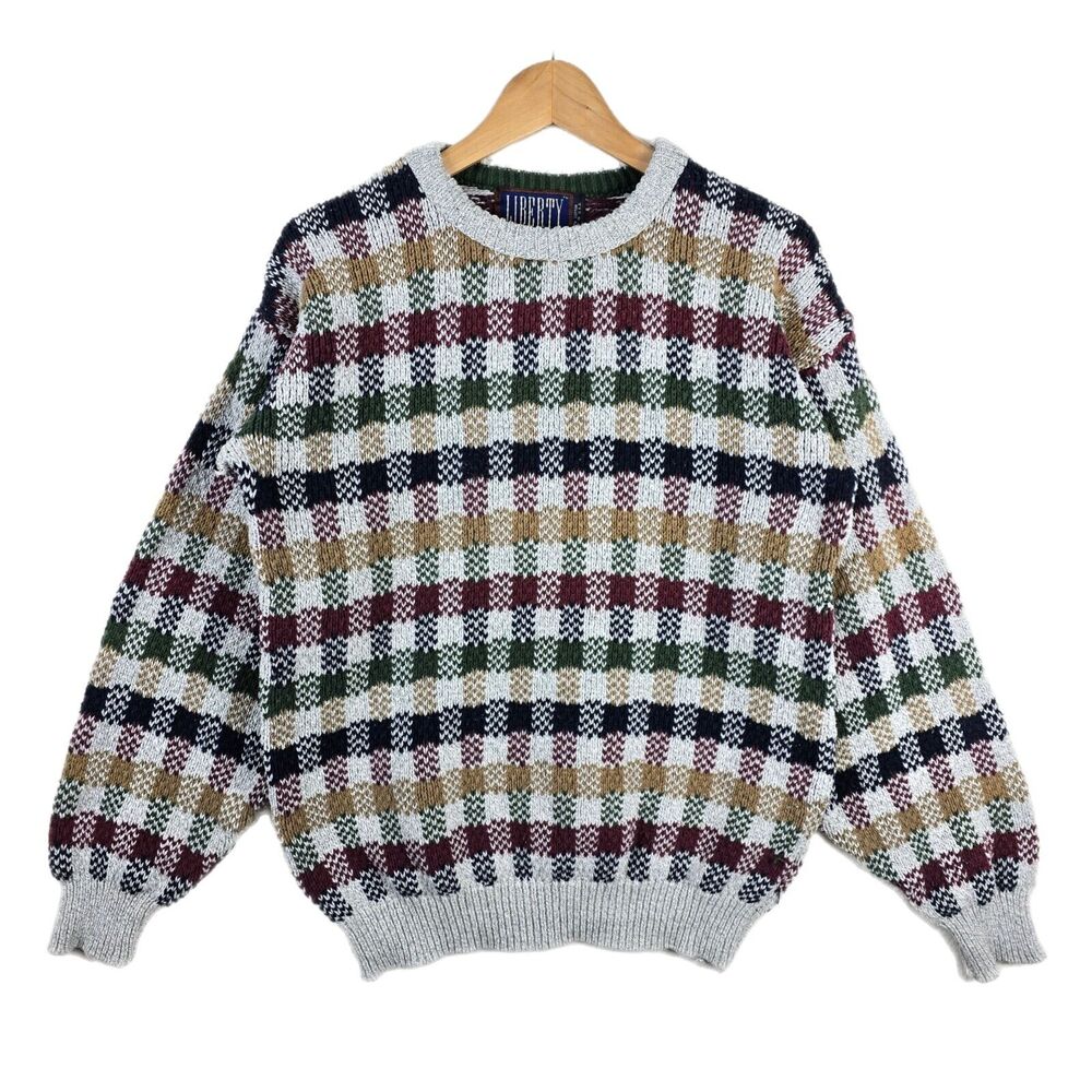 Vtg 90s Liberty Men's Heavyweight Knit Sweatshirt Size Medium USA Made Geometric